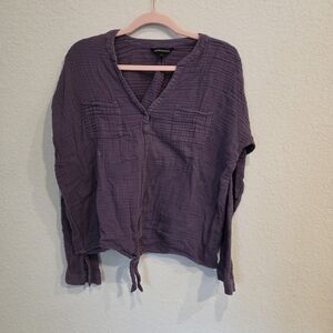 Rock & Republic Purple V-Neck Tie-Hem Tunic